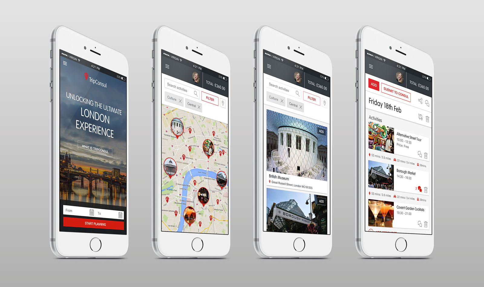 TripConsul app design on mobile