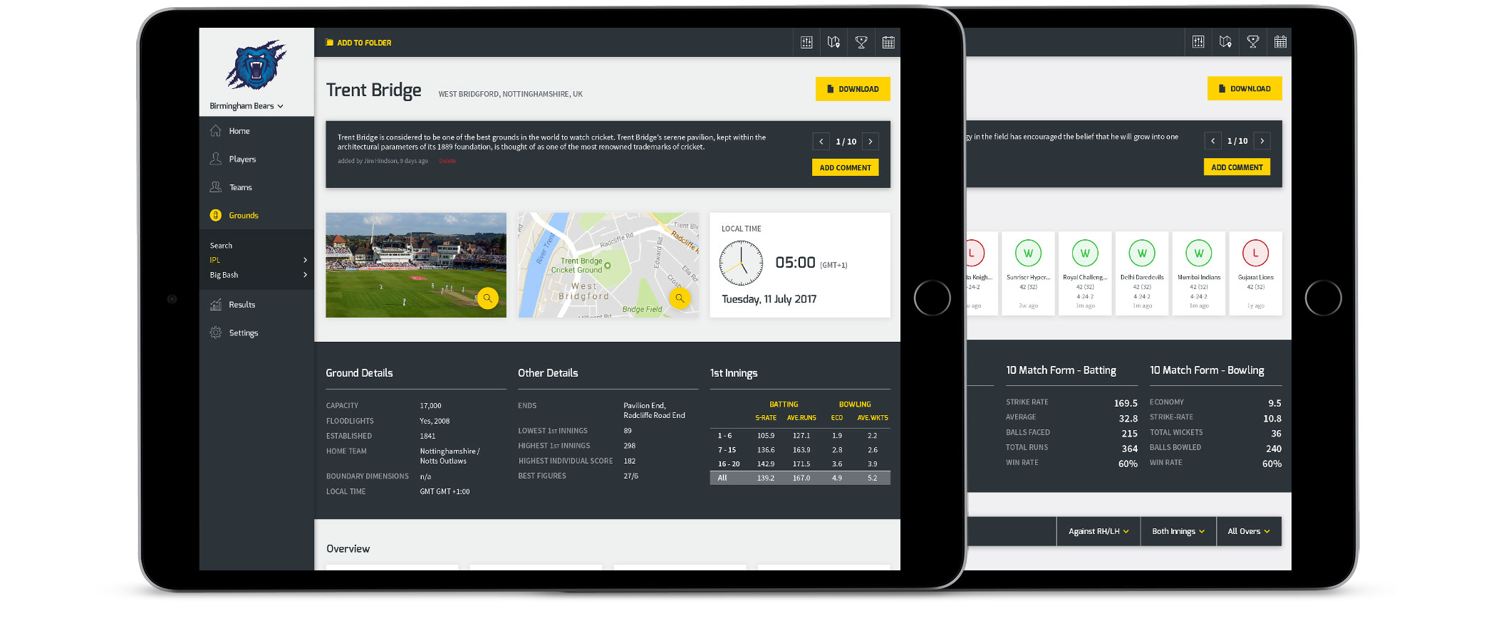 Cricket PIR iPad user interface layouts