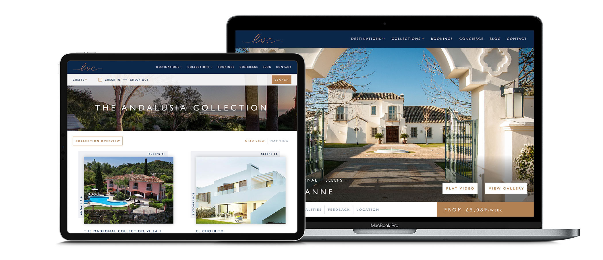 The Luxury Villa Collection website design on iPad and desktop