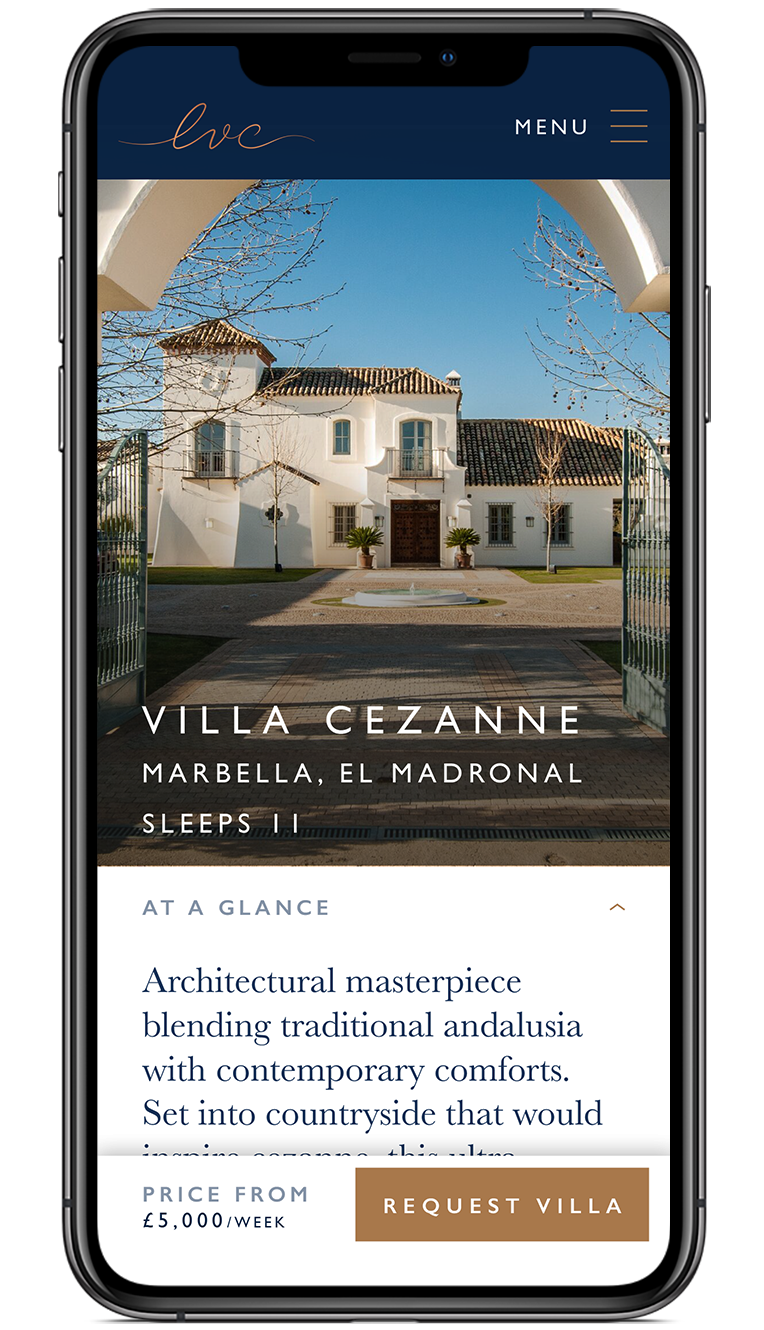 The Luxury Villa Collection villa availability screen design on iPhone X
