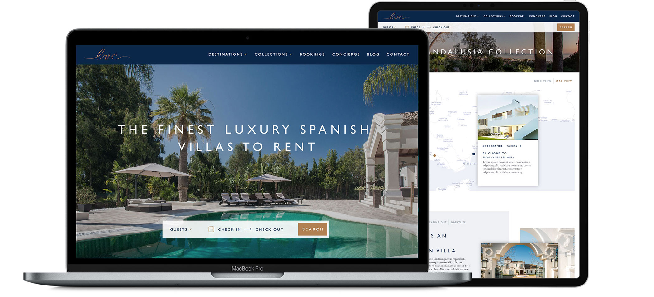 The Luxury Villa Collection website design on laptop and iPad