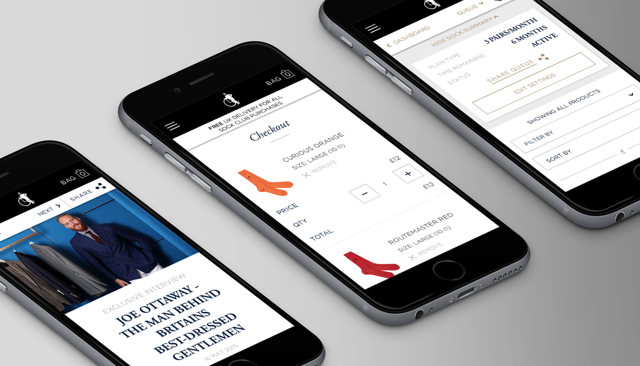 London Sock Company e-commerce website shown on mobile phones