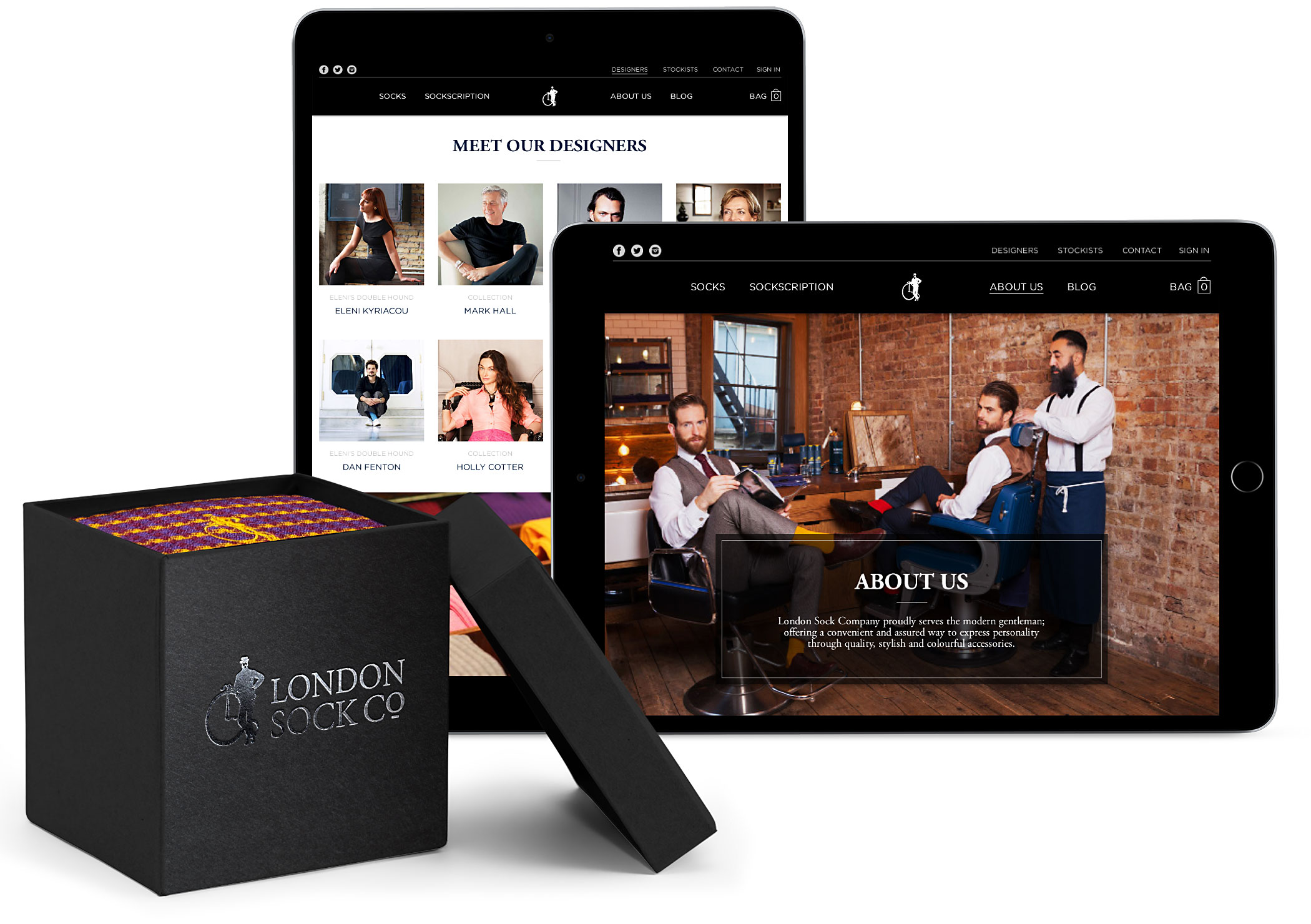 London Sock company branded sock packaging and ecommerce website design and development